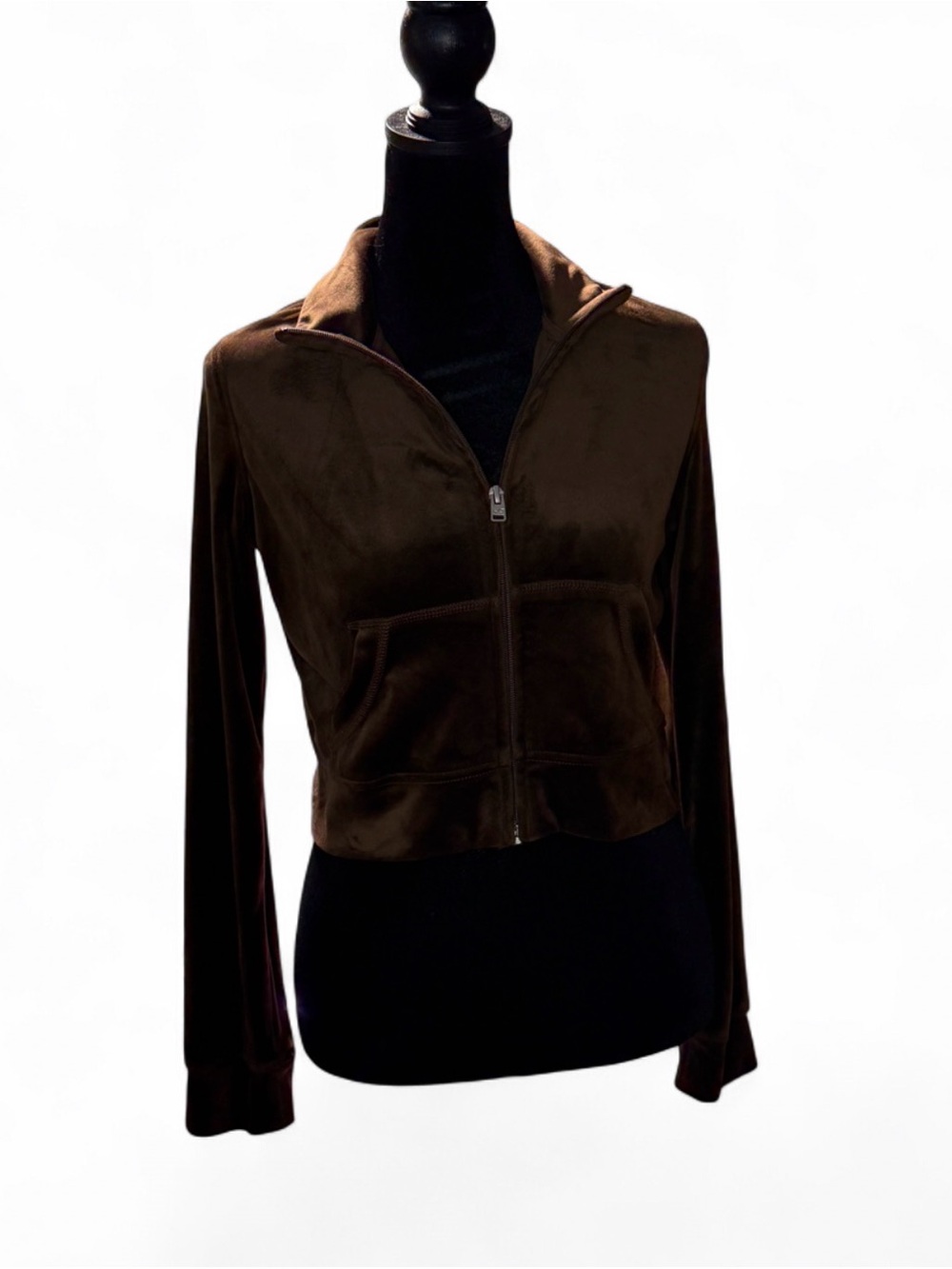 (95–1) Hollister Chocolate Brown Velour Crop Full Zip Jacket XS Like New